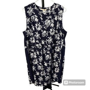 41 Hawthorne XL Floral Womens Knee Length Dress Black White Slimming Tie Waist